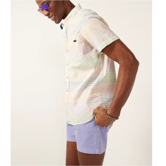 NEW CHUBBIES Men's Pastel Striped The Rainbow Row Friday Button-Up Shirt Size M - Picture 3 of 6